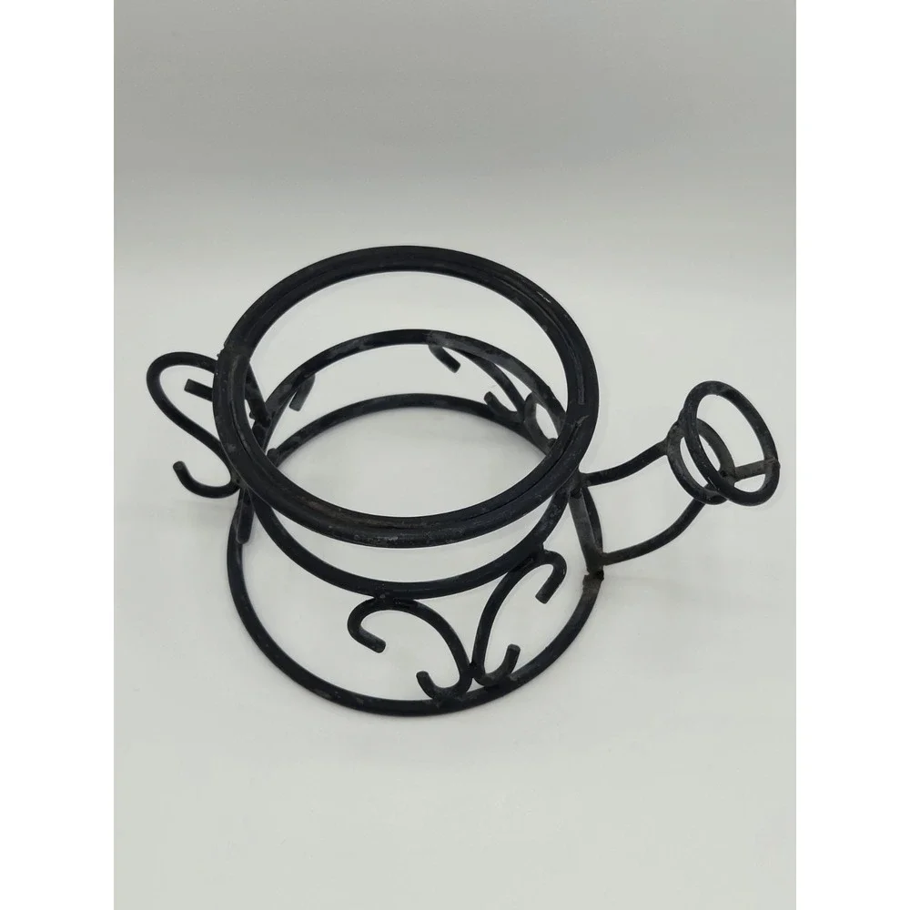 Wrought Iron Watering Can Plant Stand Holder Rustic Garden Planter Display Black